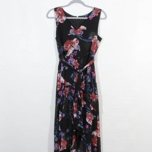 The Pyramid Collection Sleeveless Black Floral Tie Front Dress NWOT - Picture 1 of 9